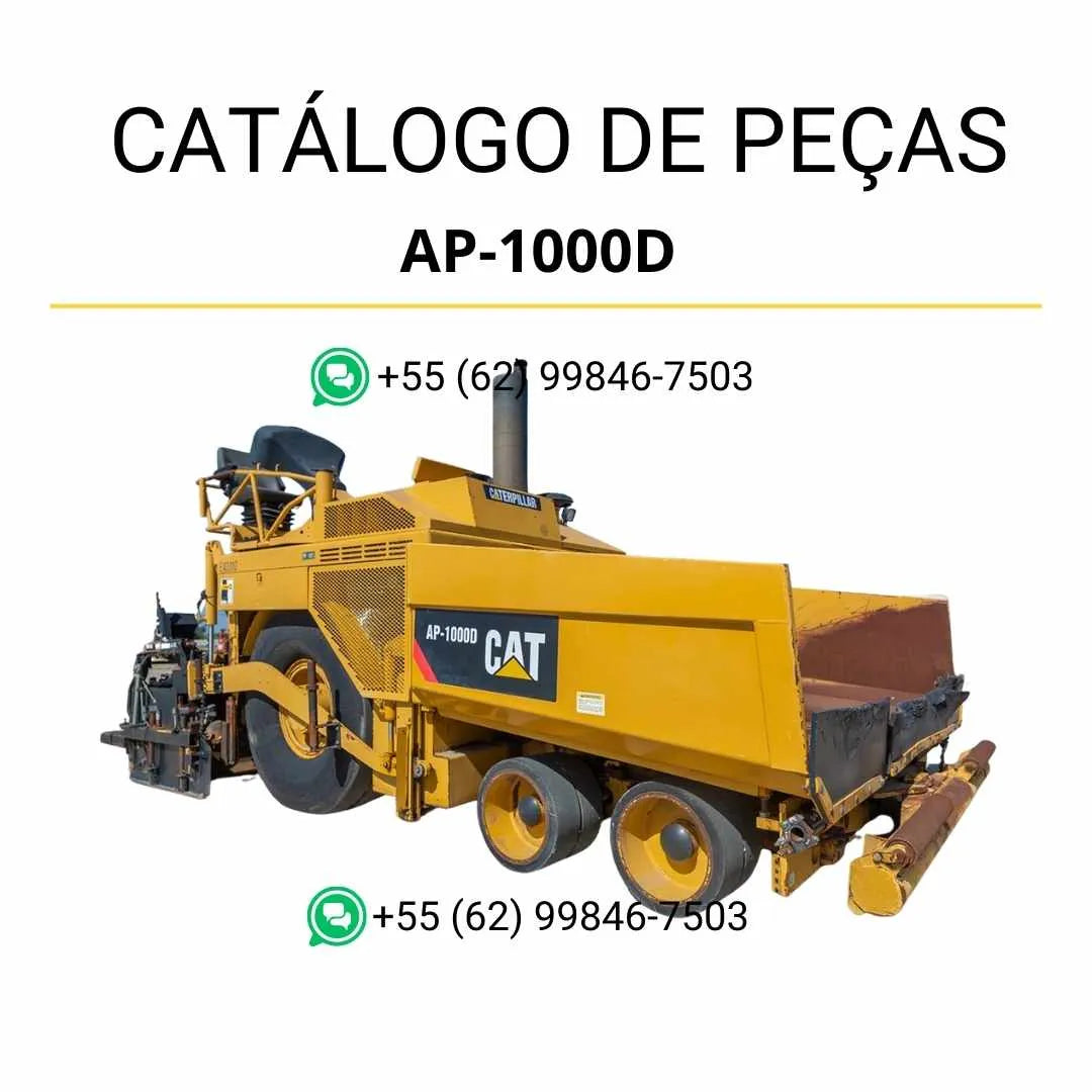Catálogo de peças Caterpillar AP1000D em PDF com diagramas técnicos completos e lista detalhada dos componentes originais da pavimentadora de asfalto.