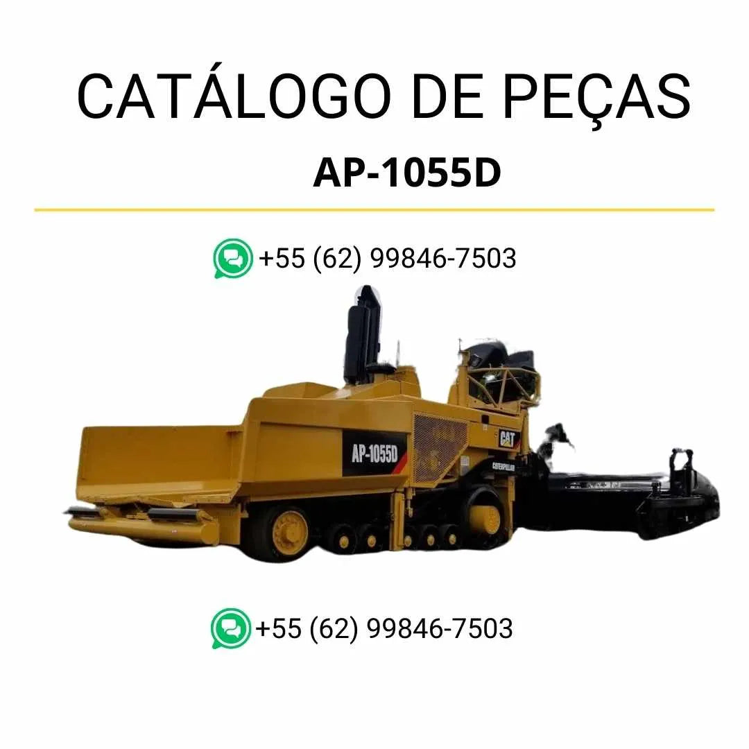 Catálogo de peças Caterpillar AP1055D em PDF com ilustrações técnicas detalhadas e lista completa dos componentes originais da pavimentadora de asfalto.