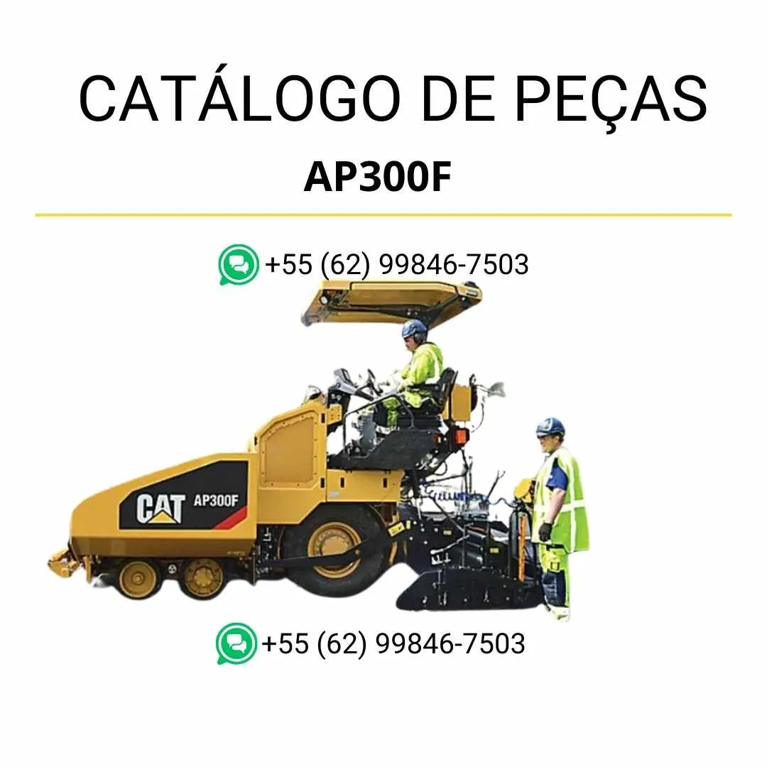 Catálogo de peças Caterpillar AP-300F em PDF com vistas explodidas, diagramas detalhados e lista completa dos componentes da pavimentadora de asfalto.