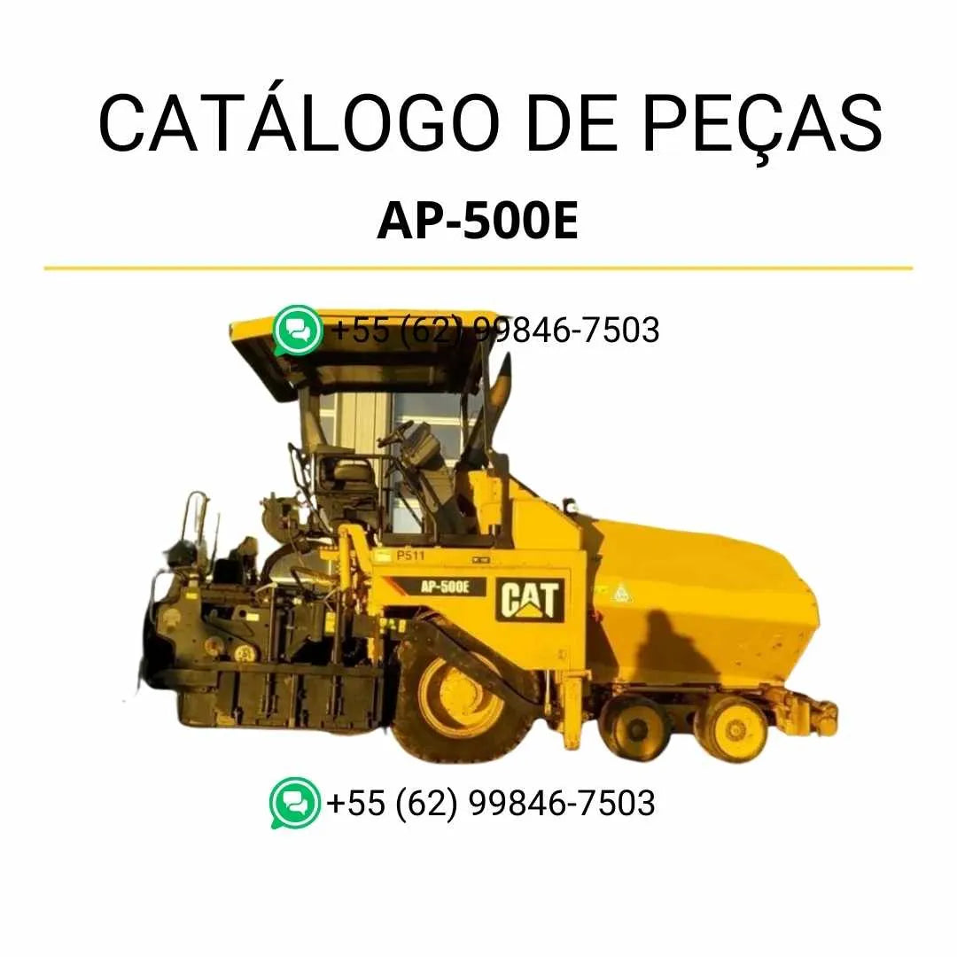 Catálogo de peças Caterpillar AP-500E em PDF com vistas explodidas, códigos originais e identificação detalhada da pavimentadora de asfalto.