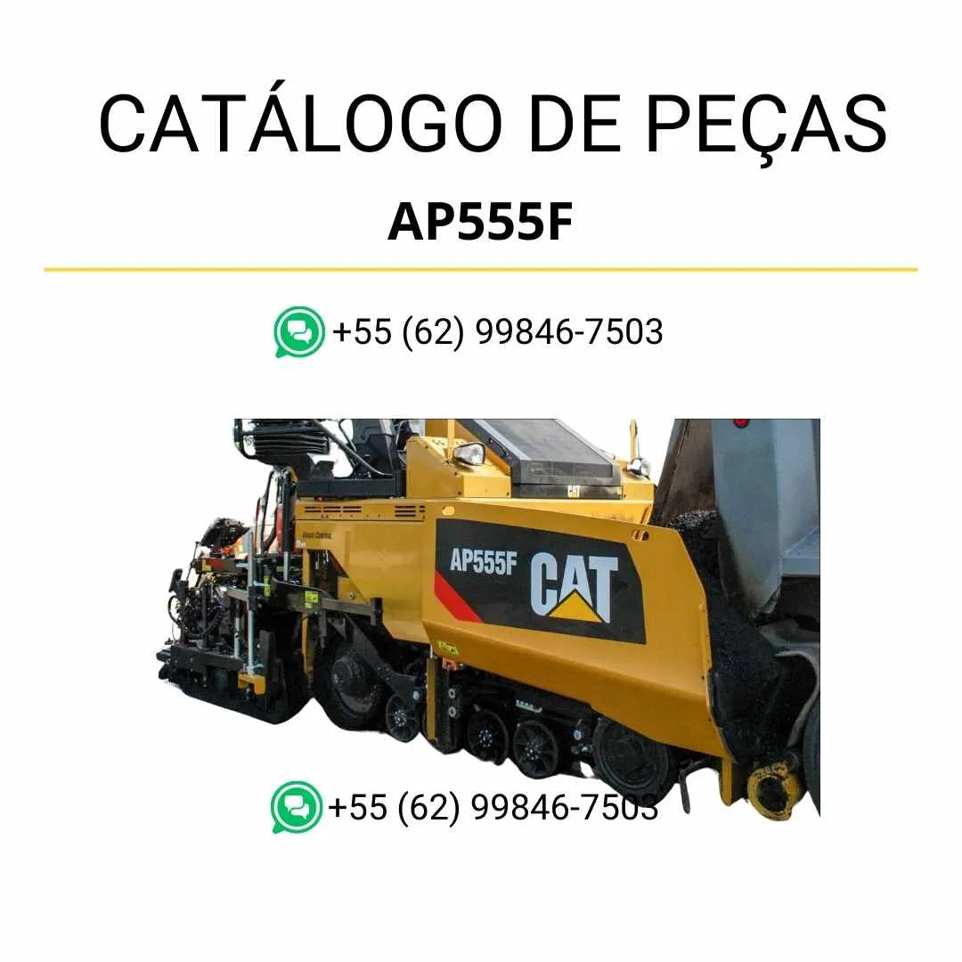 Catálogo de peças Caterpillar AP555F em PDF com diagramas ilustrados e lista completa dos componentes originais da pavimentadora de asfalto.