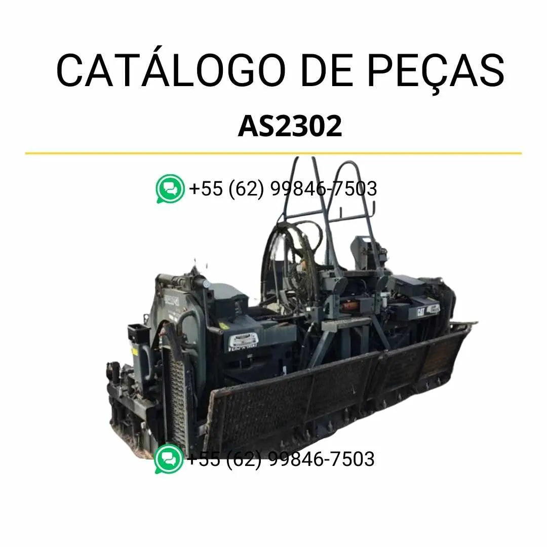 Catálogo de peças Caterpillar AS2302 em PDF com ilustrações técnicas e lista detalhada dos componentes da pavimentadora de asfalto.