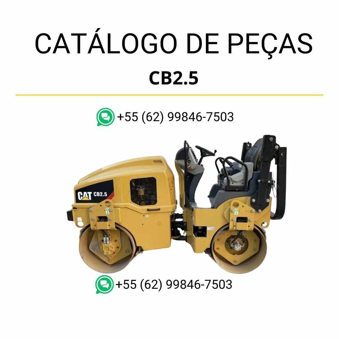 Catálogo de peças Caterpillar CB2.5 em PDF com diagramas ilustrados e lista detalhada dos componentes originais do rolo compactador vibratório.
