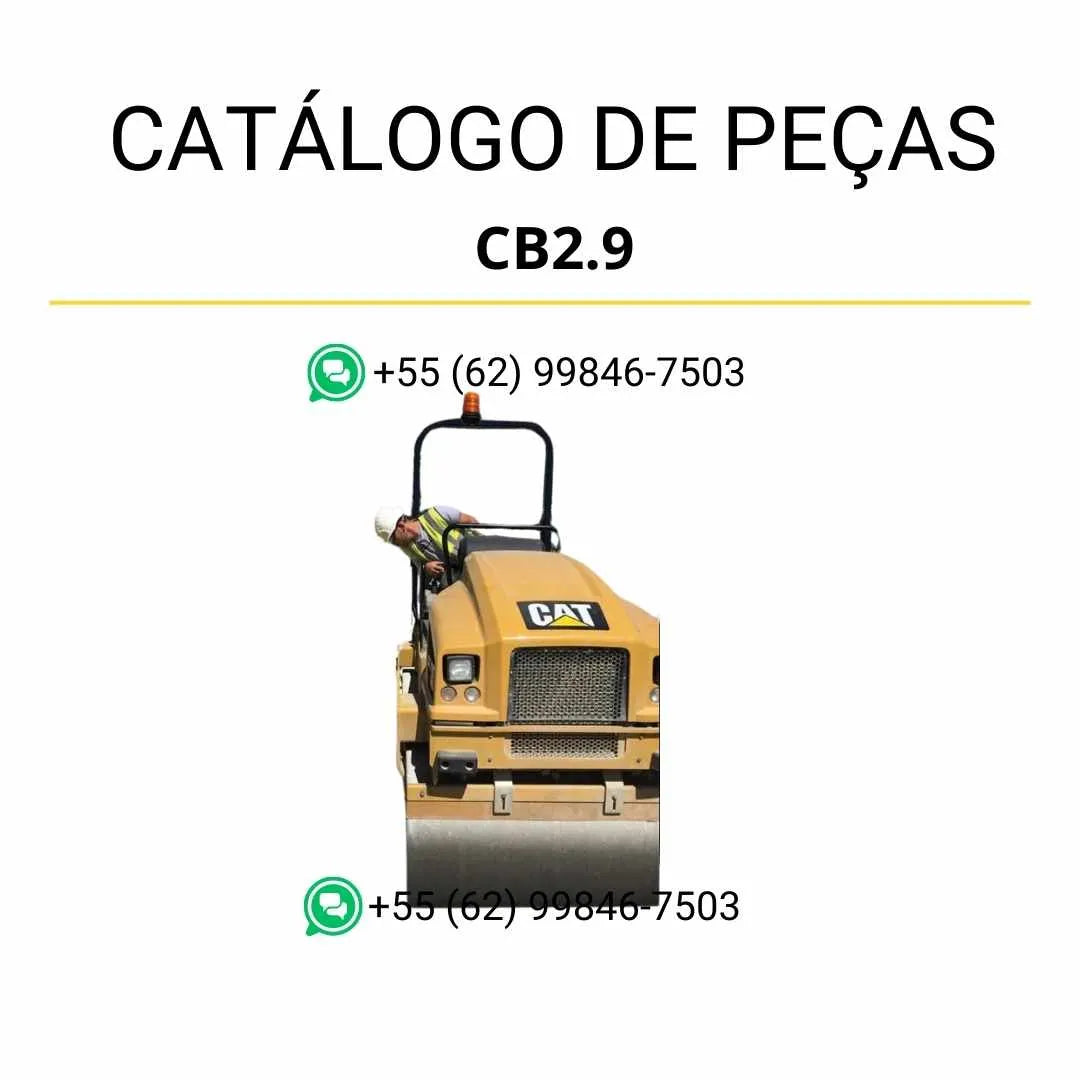 Catálogo de peças Caterpillar CB2.9 em PDF com ilustrações técnicas e lista detalhada dos componentes originais do rolo compactador vibratório.