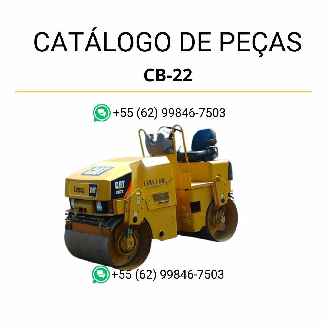 Catálogo de peças Caterpillar CB-22 em PDF com diagramas técnicos detalhados e relação completa dos componentes originais do rolo compactador vibratório.