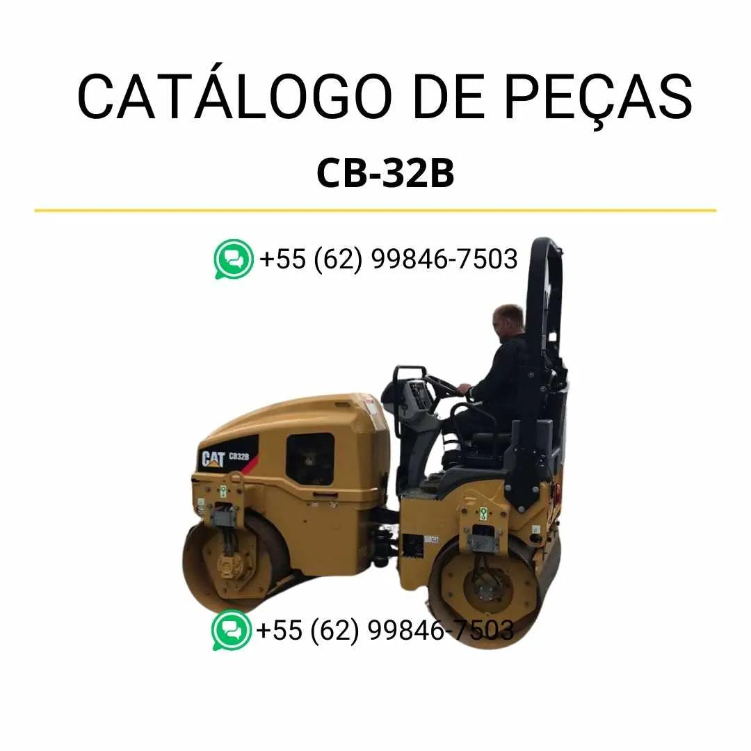 Catálogo de peças Caterpillar CB-32B em PDF com ilustrações técnicas detalhadas e identificação precisa dos componentes do rolo compactador.