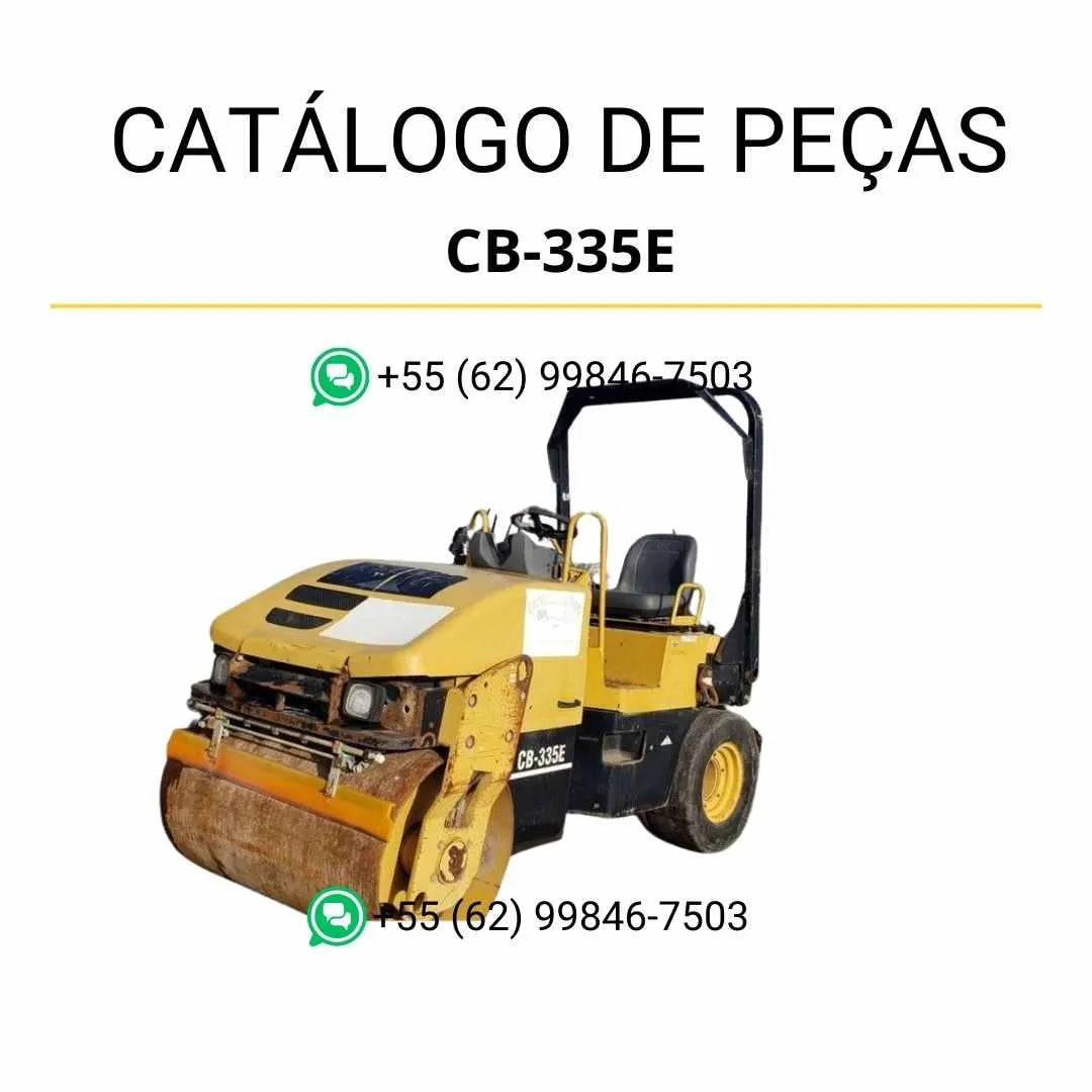 Catálogo de peças Caterpillar CB-335E em PDF com ilustrações técnicas detalhadas e lista completa de componentes originais do rolo compactador vibratório.