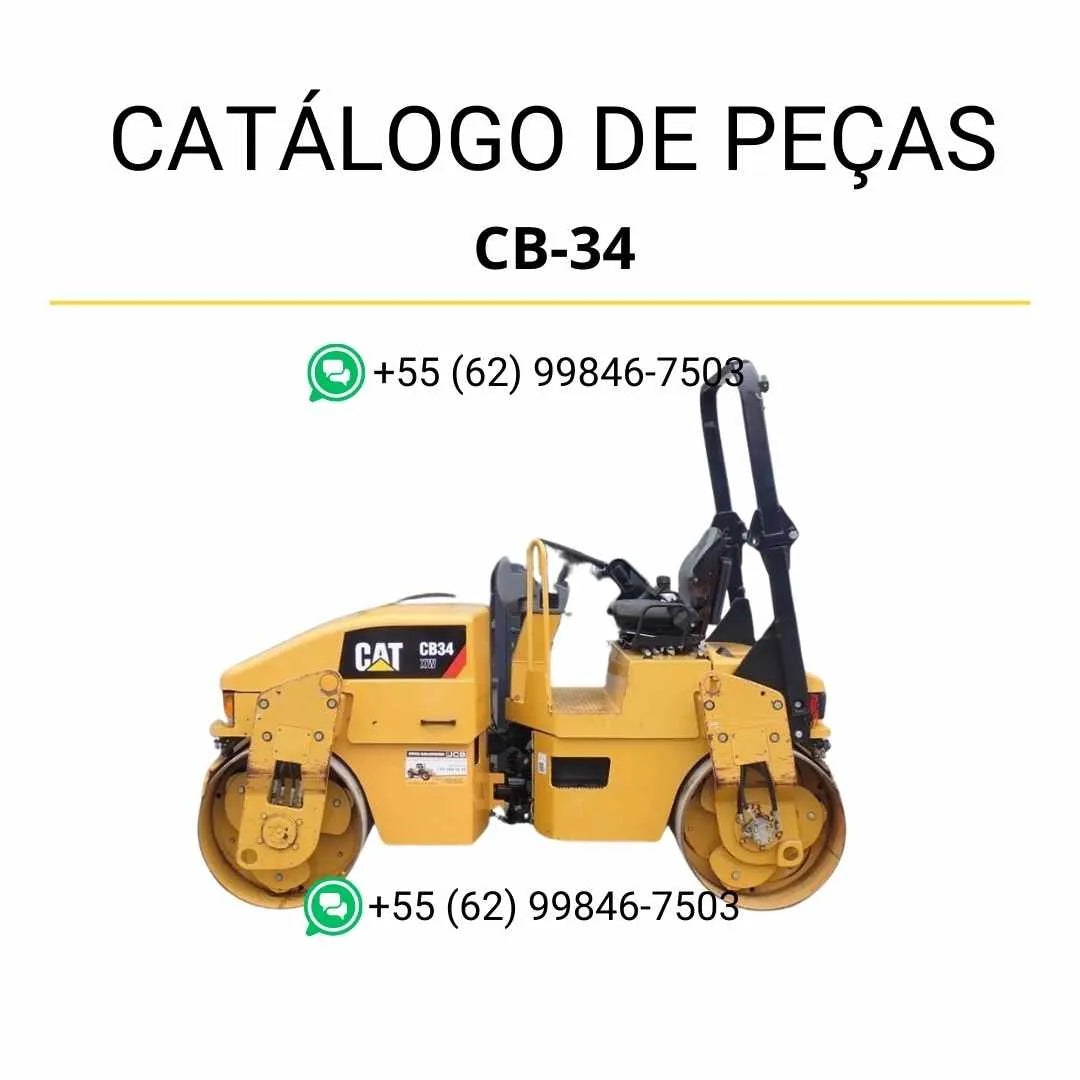 Catálogo de peças Caterpillar CB-34 XW em PDF com ilustrações detalhadas e lista completa de componentes originais do rolo compactador vibratório.