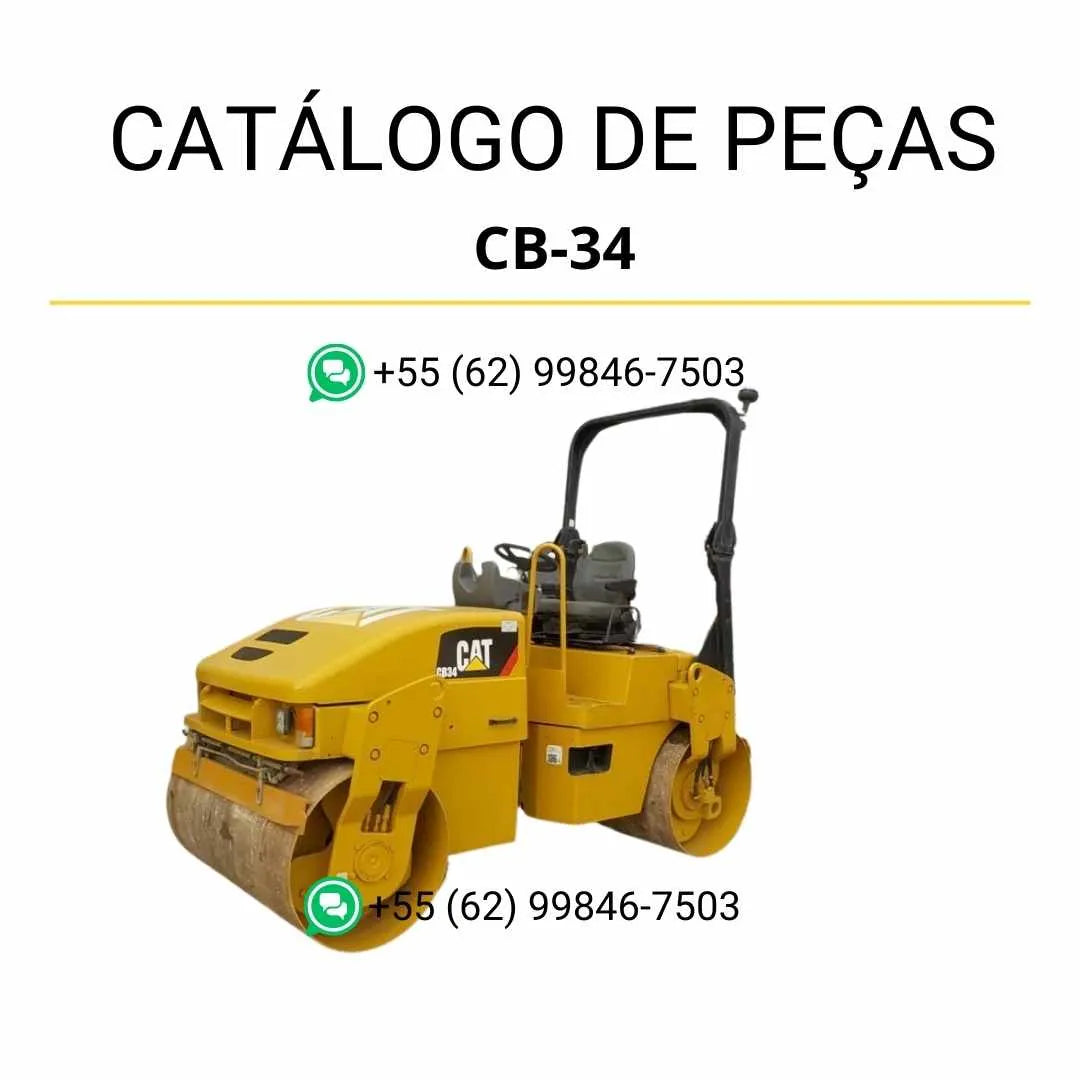 Catálogo de peças Caterpillar CB-34 em PDF com diagramas técnicos e relação completa dos componentes originais do rolo compactador vibratório.