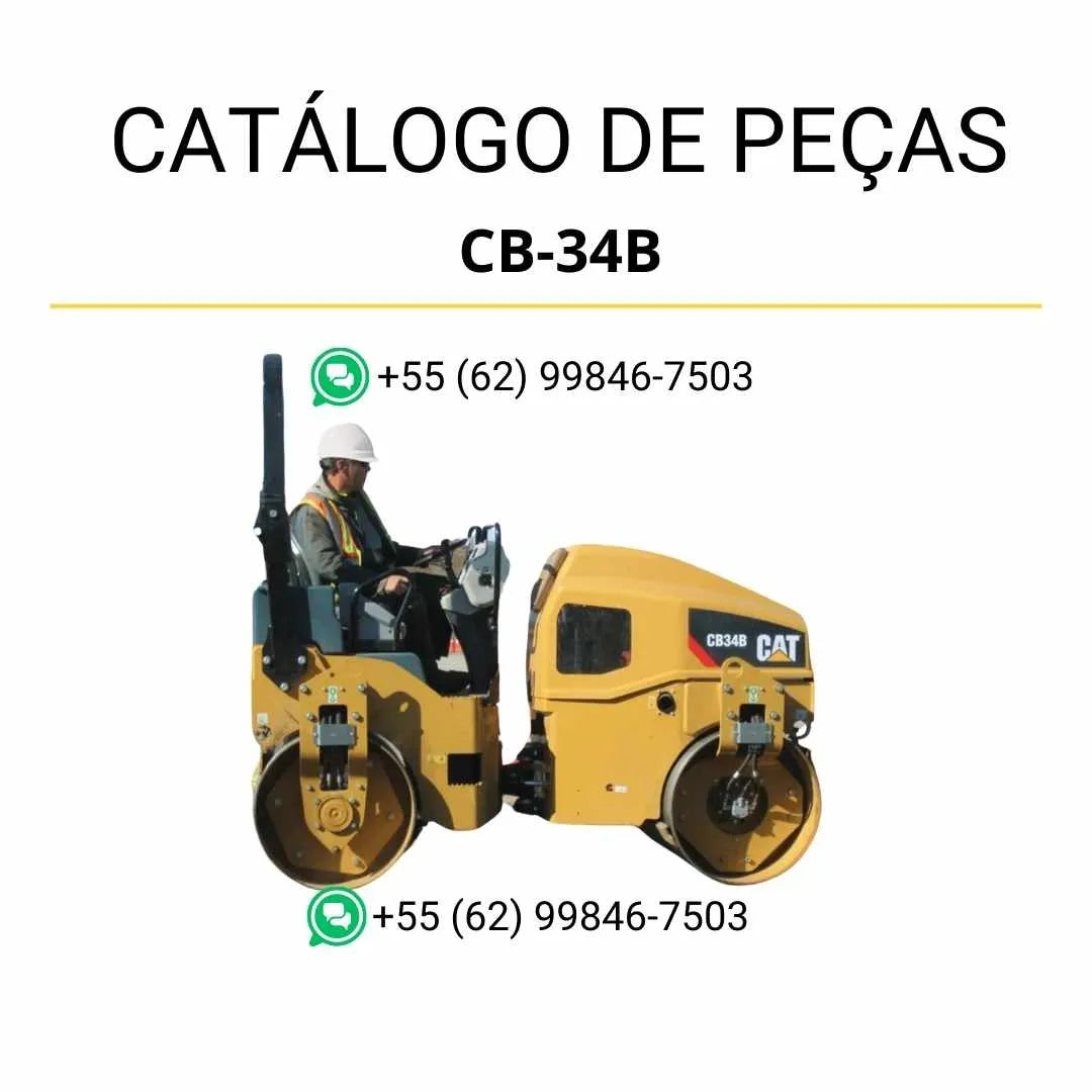 Catálogo de peças Caterpillar CB-34B em PDF com ilustrações técnicas detalhadas, vistas explodidas e lista completa de componentes originais.