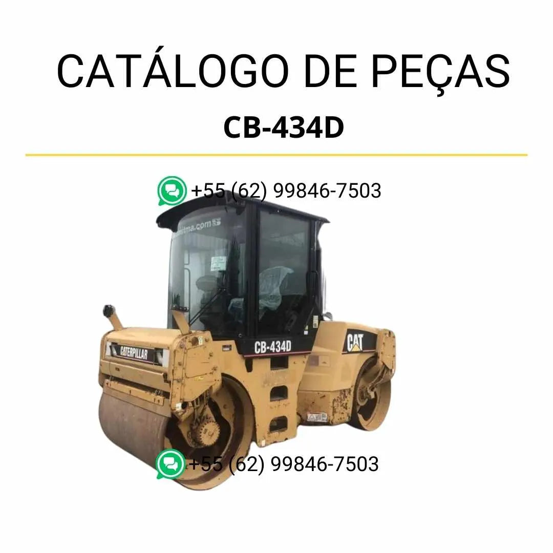 Catálogo de peças Caterpillar CB-434D em PDF com ilustrações técnicas detalhadas e lista completa de componentes originais do rolo compactador vibratório.