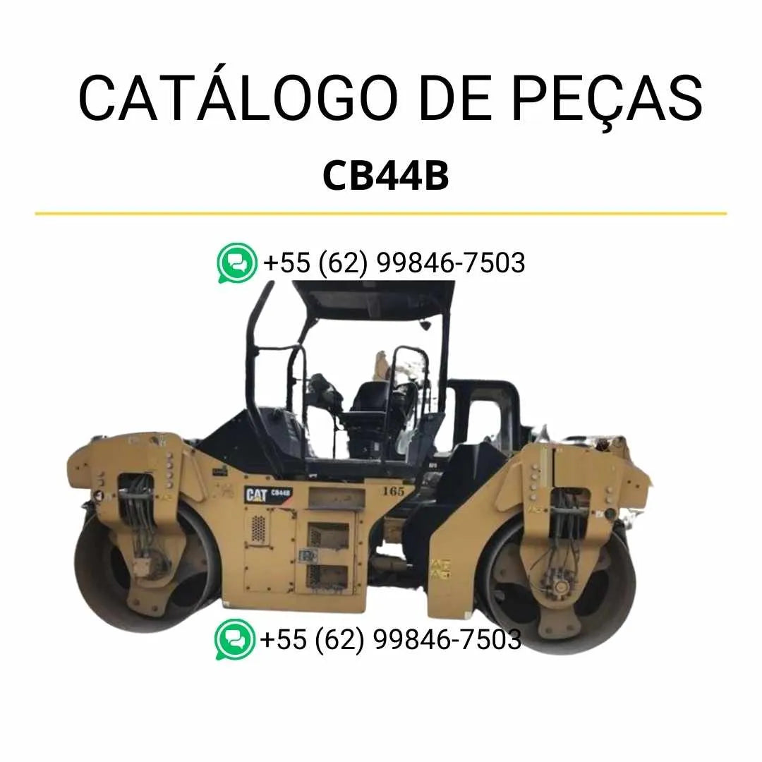 Catálogo de peças Caterpillar CB44B em PDF com ilustrações técnicas detalhadas e lista completa dos componentes originais do rolo compactador vibratório.