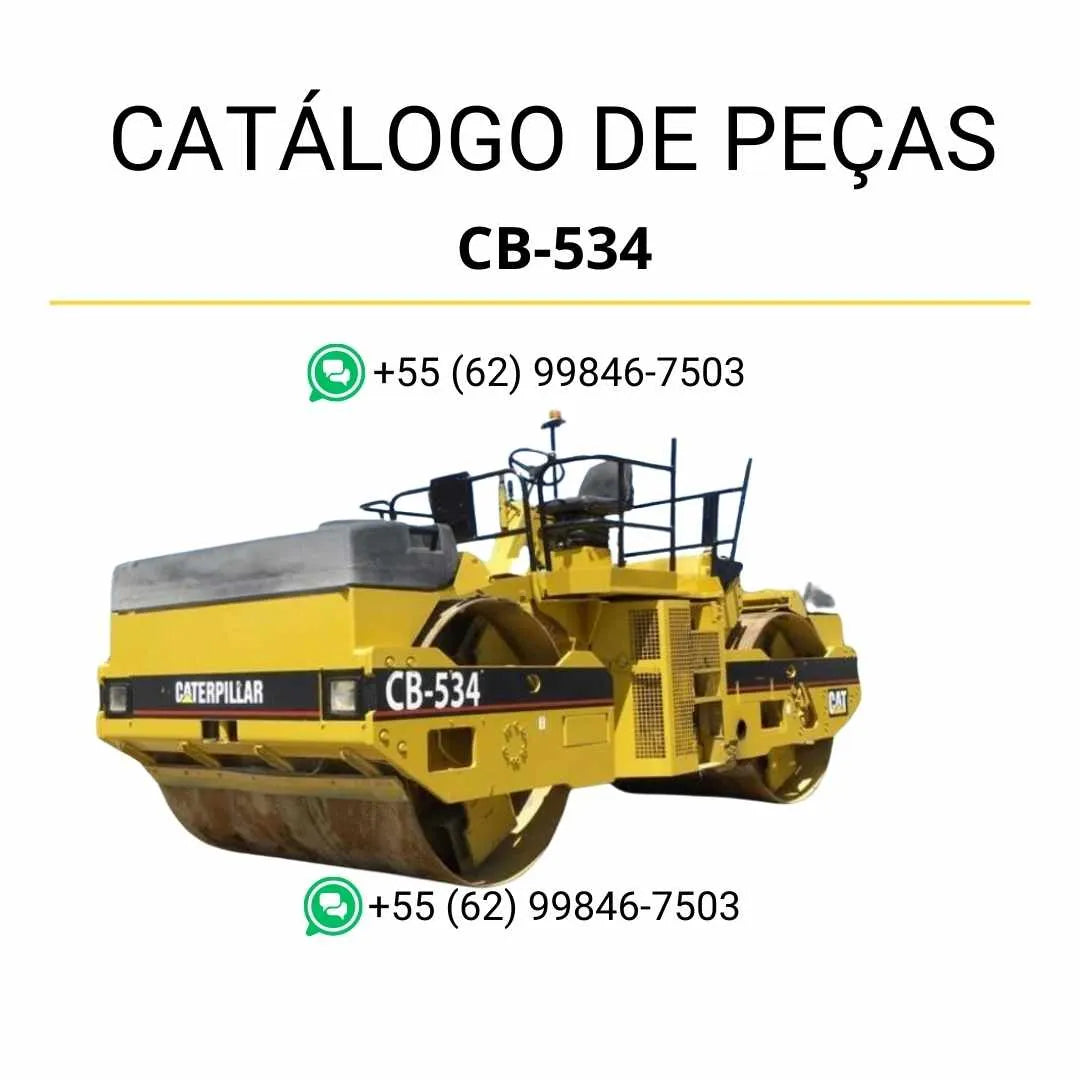 Catálogo de peças Caterpillar CB-534 em PDF com diagramas técnicos detalhados e lista completa de componentes originais do rolo compactador vibratório.