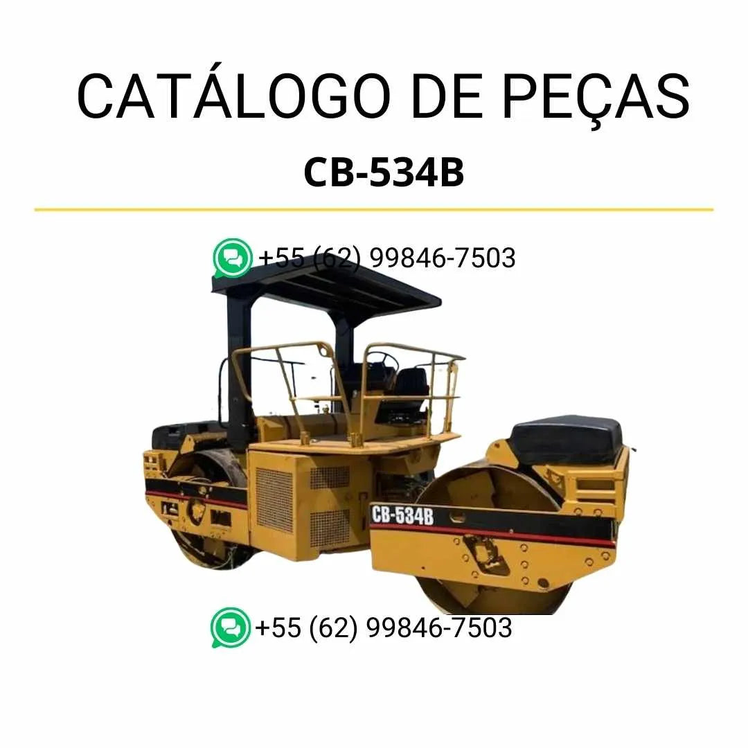 Catálogo de peças Caterpillar CB-534B em PDF com ilustrações técnicas completas e lista detalhada de componentes originais do rolo compactador vibratório.