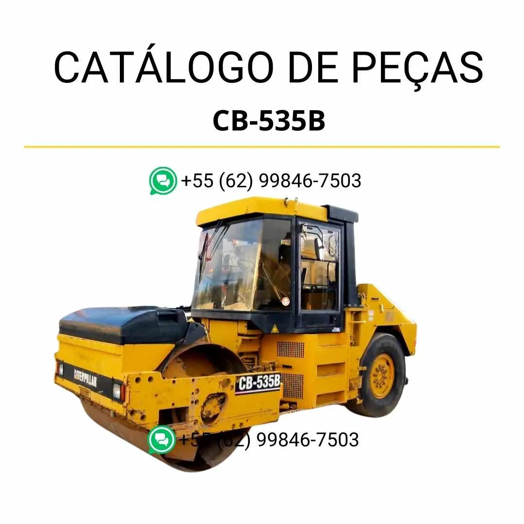 Catálogo de peças Caterpillar CB-535B em PDF com ilustrações técnicas detalhadas e lista completa de componentes originais do rolo compactador vibratório.