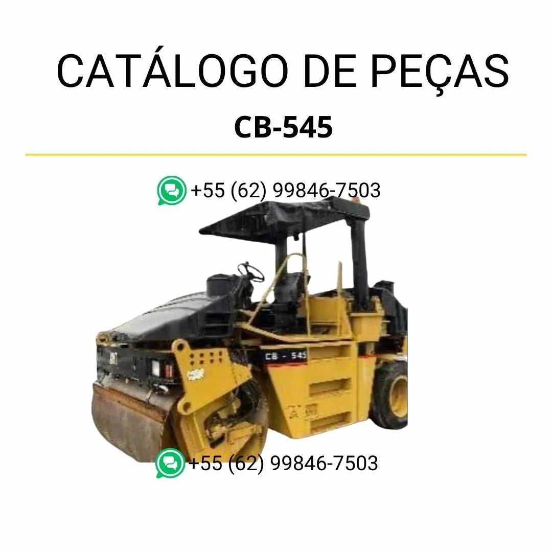 Catálogo de peças Caterpillar CB-545 em PDF com ilustrações técnicas detalhadas e relação completa de componentes originais do rolo compactador vibratório.