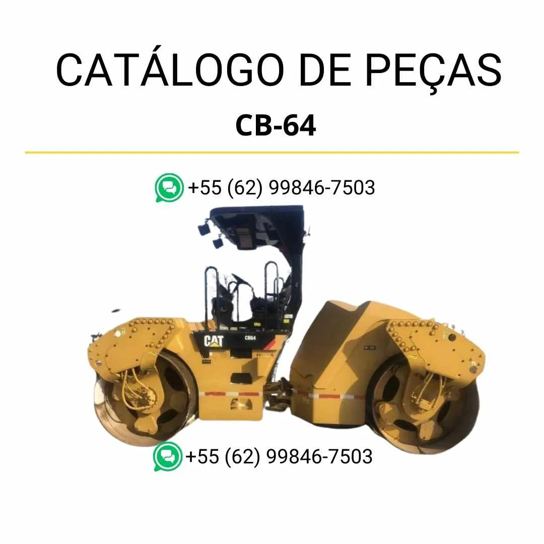Catálogo de peças Caterpillar CB-64 em PDF com ilustrações técnicas detalhadas, vistas explodidas e identificação completa de componentes originais.
