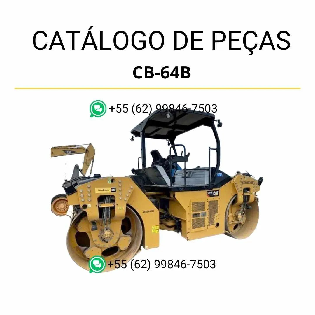 Catálogo de peças Caterpillar CB-64B em PDF com diagramas detalhados, vistas explodidas e lista completa de componentes originais para manutenção.