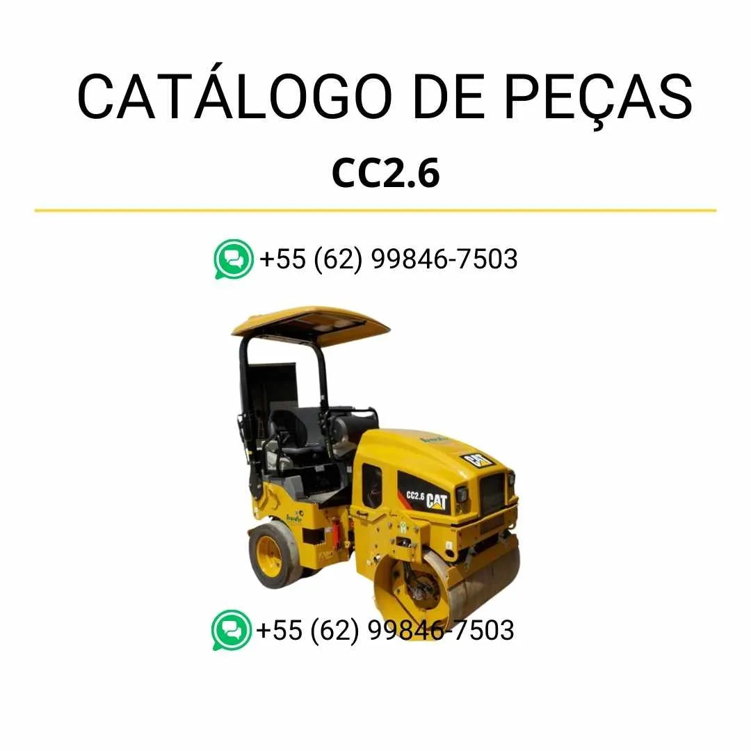 Catálogo de peças Caterpillar CC2.6 em PDF com ilustrações técnicas detalhadas e lista completa de componentes originais do rolo compactador vibratório.