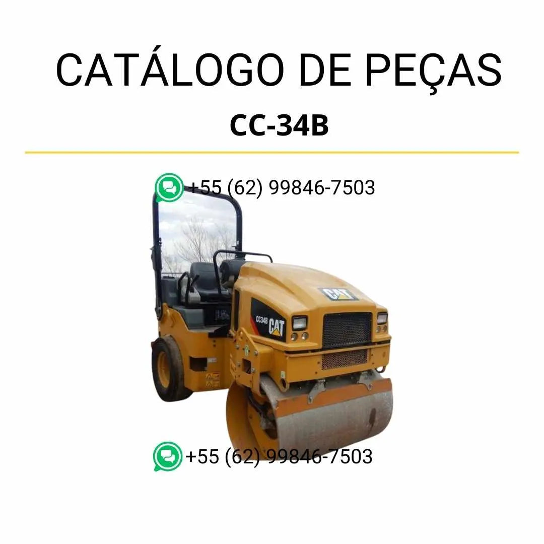 Catálogo de peças Caterpillar CC-34B em PDF com ilustrações técnicas detalhadas e lista completa de componentes originais do rolo compactador.