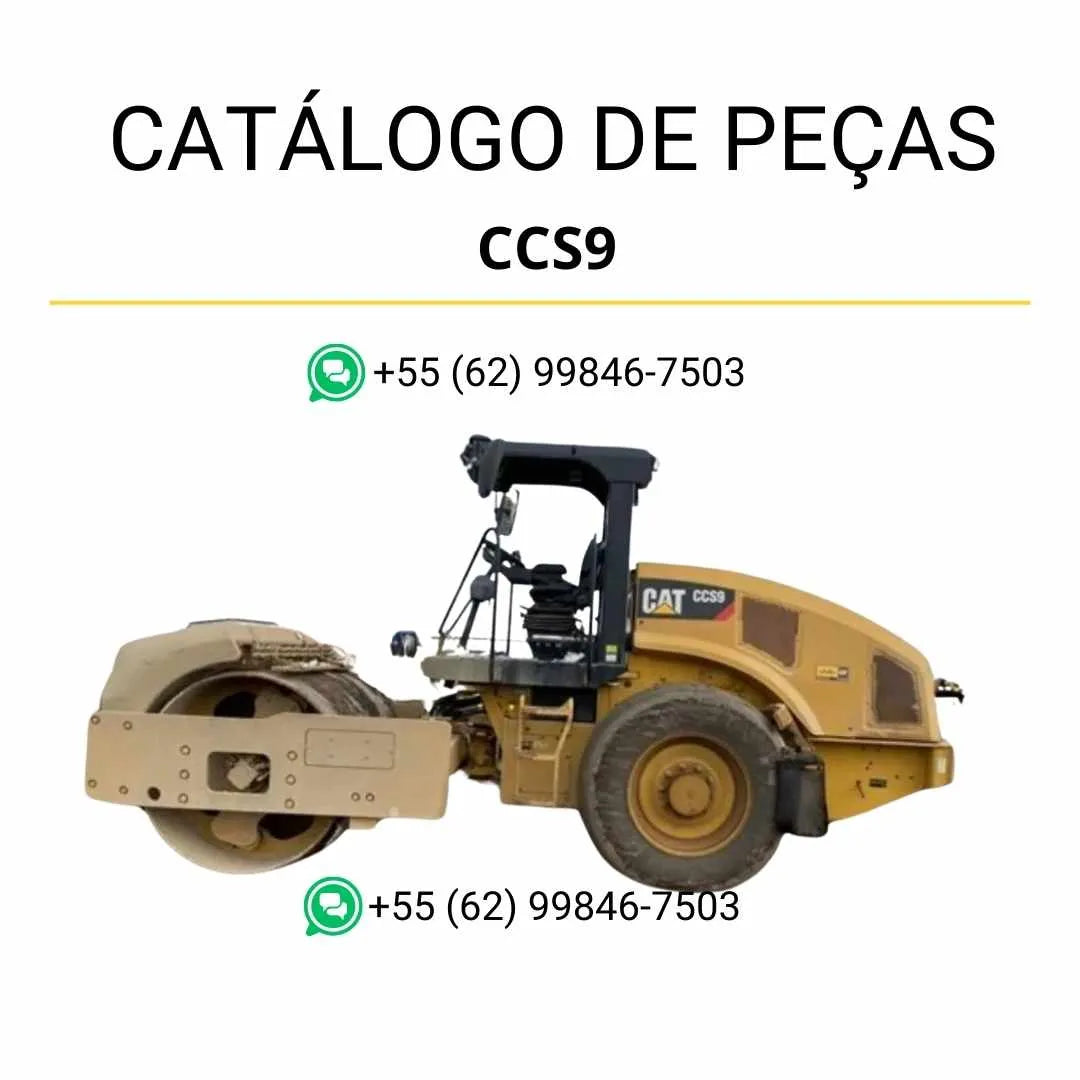 Catálogo de peças Caterpillar CCS9 em PDF com ilustrações técnicas detalhadas e lista completa de componentes originais do rolo compactador.