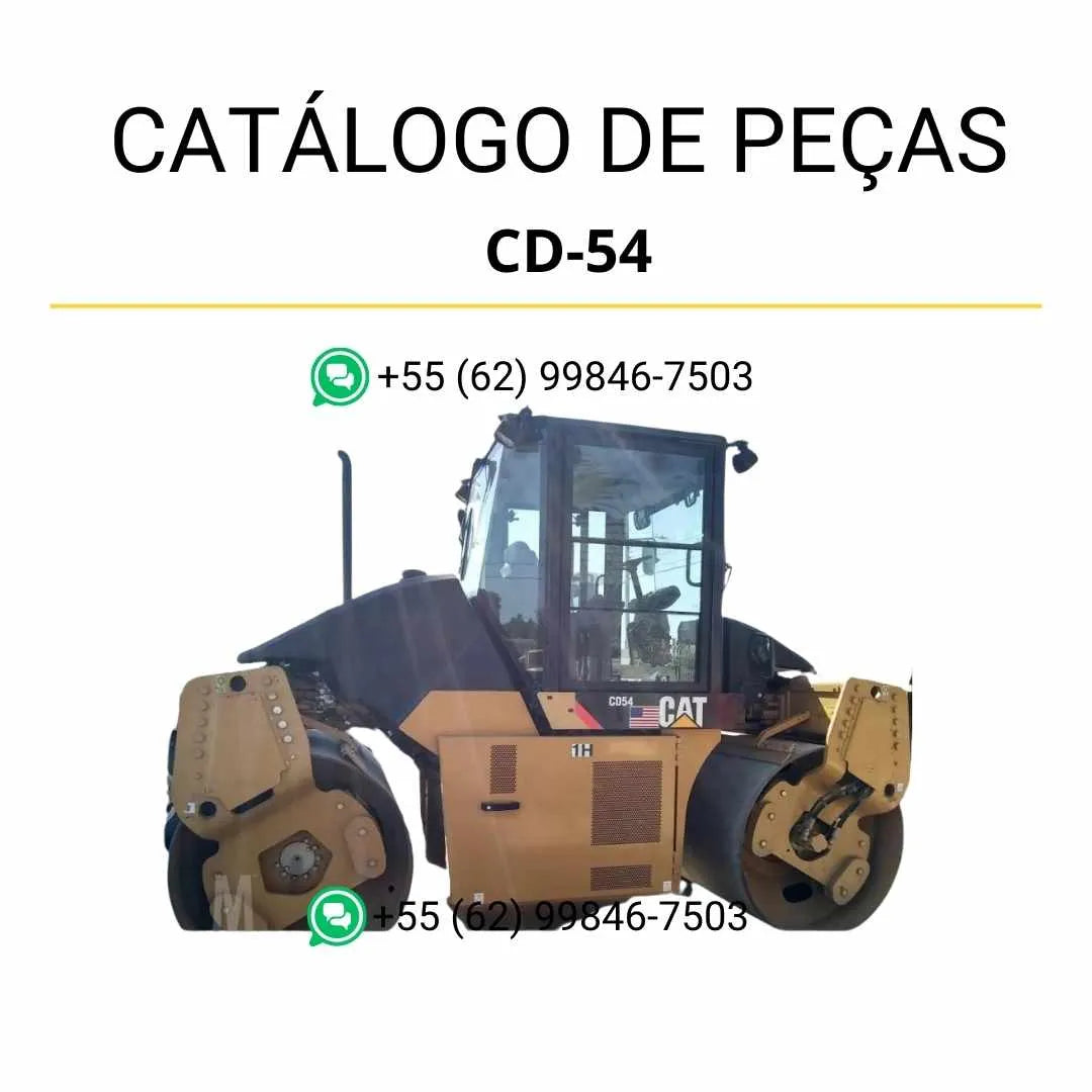 Catálogo de peças Caterpillar CD-54 em PDF com ilustrações técnicas detalhadas e lista completa de componentes originais do rolo compactador vibratório.