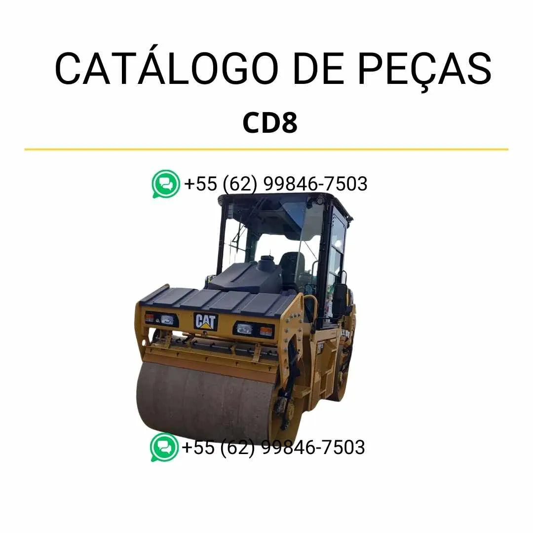 Catálogo de peças Caterpillar CD8 em PDF com diagramas técnicos completos e identificação detalhada dos componentes originais do rolo compactador.