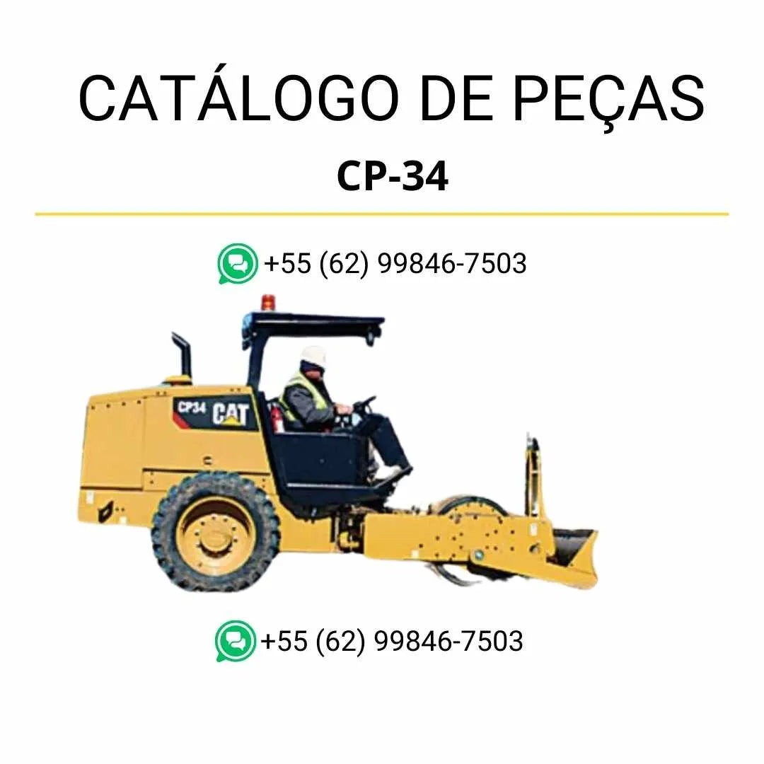 Catálogo de peças Caterpillar CP-34 em PDF com ilustrações técnicas detalhadas e lista completa de componentes originais do rolo compactador vibratório.
