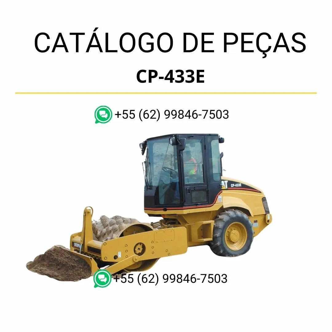Catálogo de peças Caterpillar CP-433E em PDF com ilustrações técnicas precisas e identificação completa dos componentes do rolo compactador vibratório.