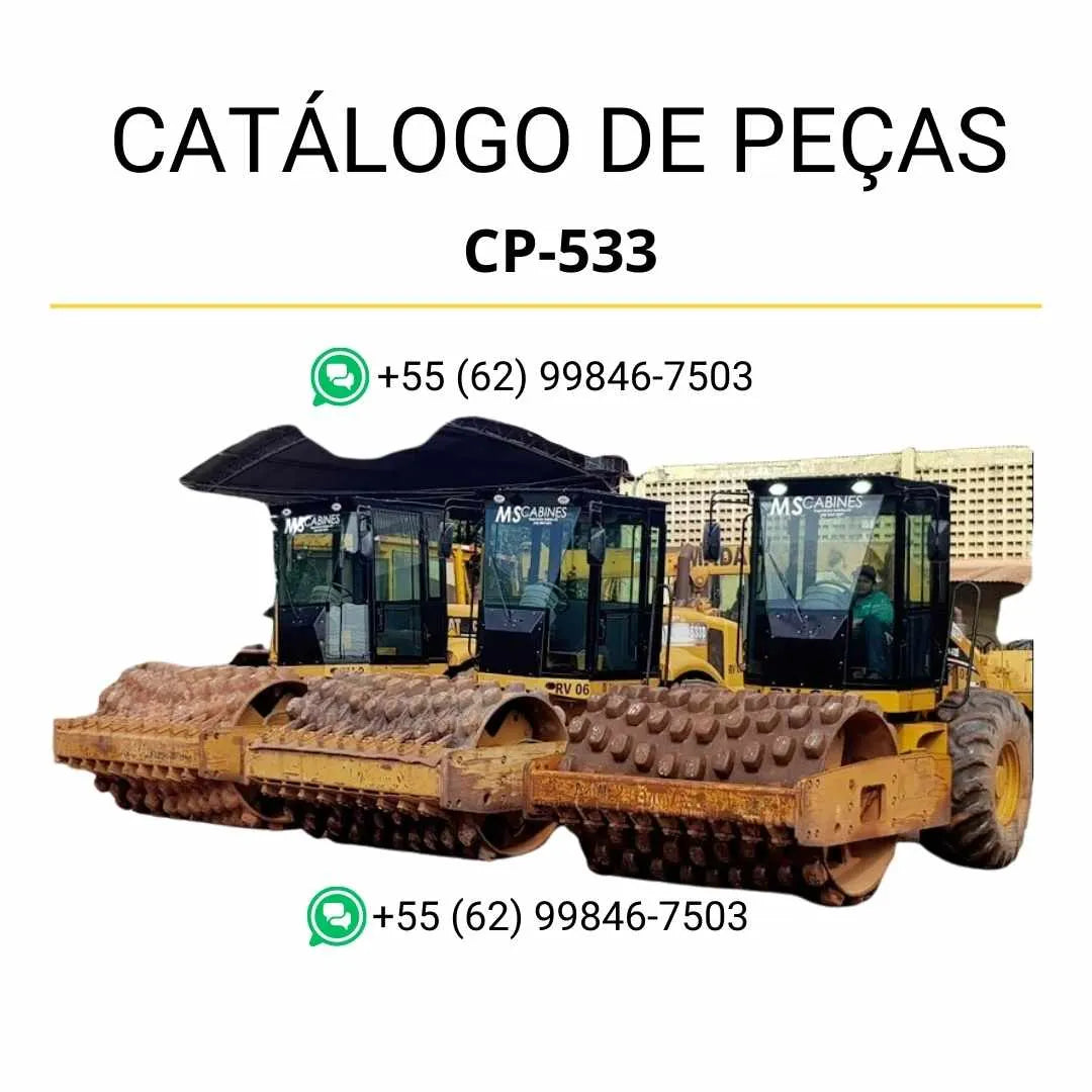 Catálogo de peças Caterpillar CP-533 em PDF com diagramas detalhados e lista ilustrada de componentes originais do rolo compactador vibratório.
