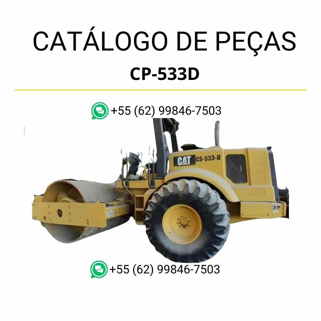 Catálogo de peças Caterpillar CP-533D em PDF com diagramas técnicos completos e identificação detalhada de componentes do rolo compactador vibratório.