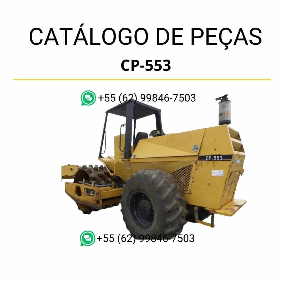 Catálogo de peças Caterpillar CP-553 em PDF com vistas explodidas e lista completa de componentes originais do rolo compactador vibratório.