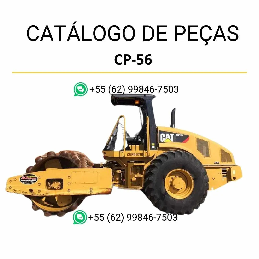 Catálogo de peças Caterpillar CP-56 em PDF com diagramas detalhados e identificação completa dos componentes originais do rolo compactador vibratório.
