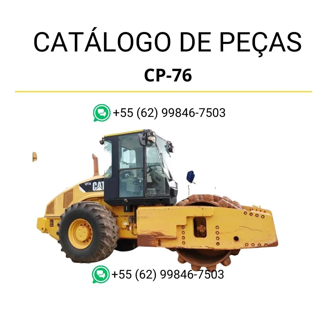 Catálogo de peças Caterpillar CP-76 em PDF com diagramas detalhados e lista ilustrada de componentes originais do rolo compactador vibratório.