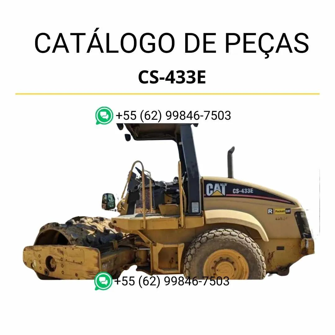 Catálogo de peças Caterpillar CS-433E em PDF com diagramas detalhados e lista completa de componentes originais para reposição.