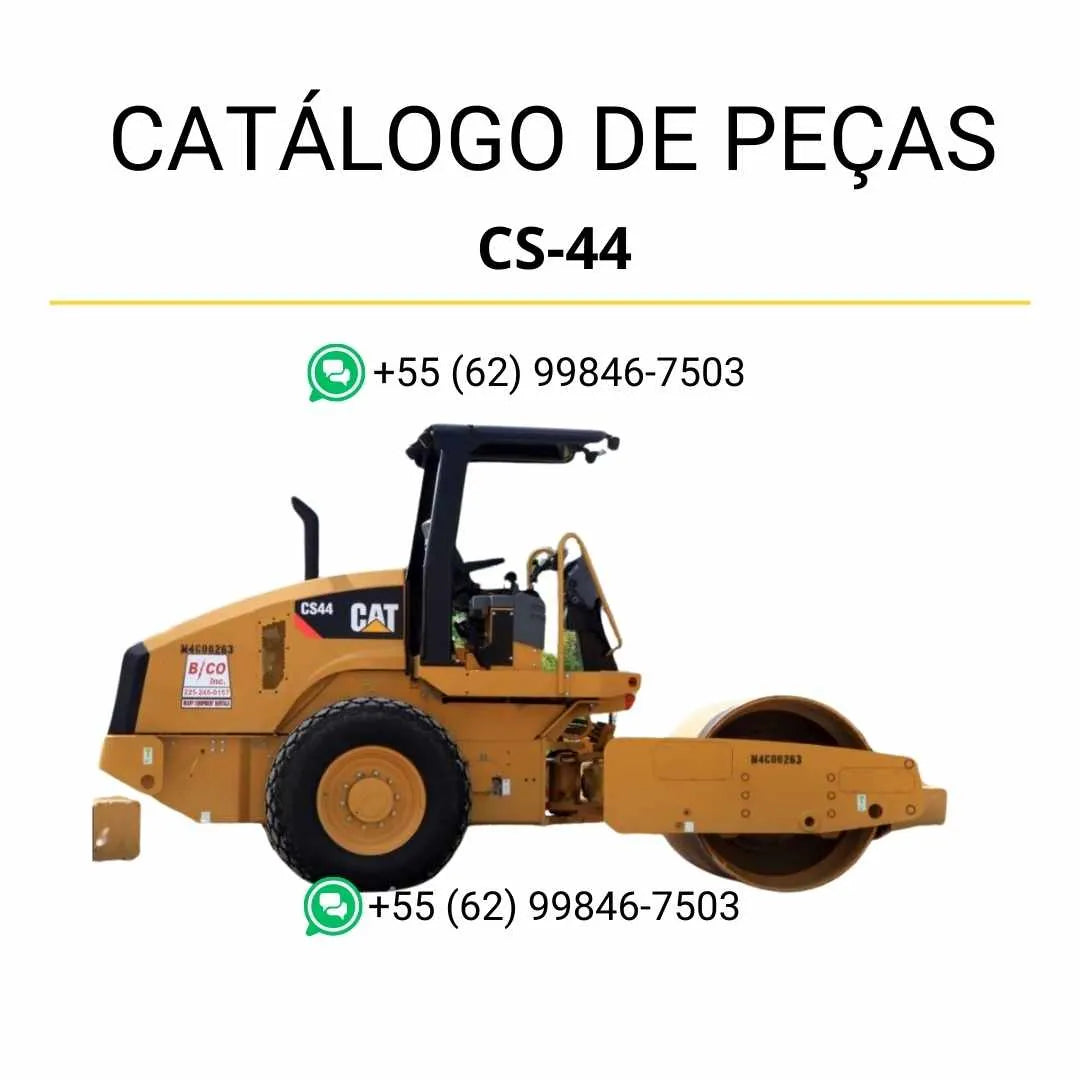 Catálogo de peças Caterpillar CS-44 em PDF com diagramas técnicos detalhados e relação completa de componentes originais da máquina.