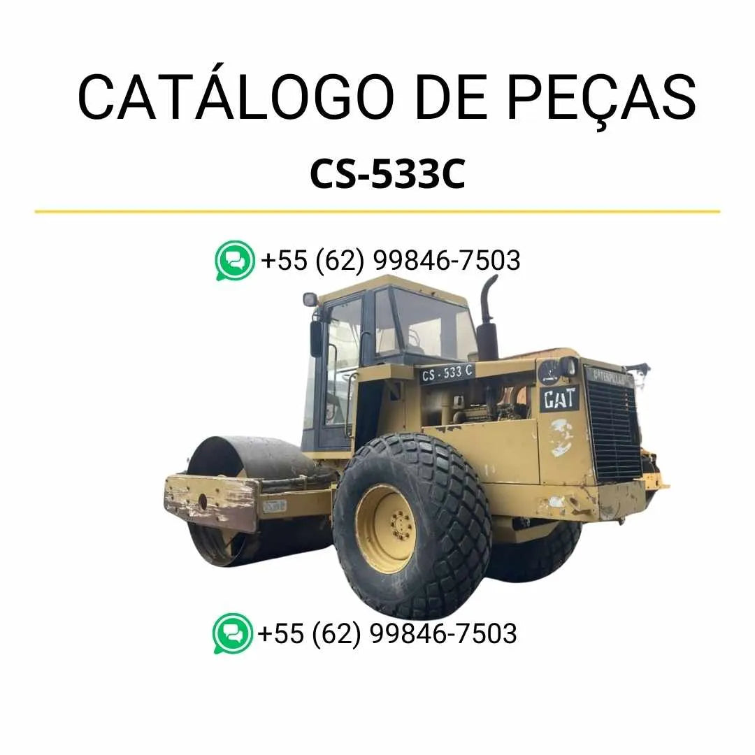 Catálogo de peças Caterpillar CS-533C em PDF com ilustrações técnicas detalhadas e identificação completa dos componentes originais do rolo vibratório.