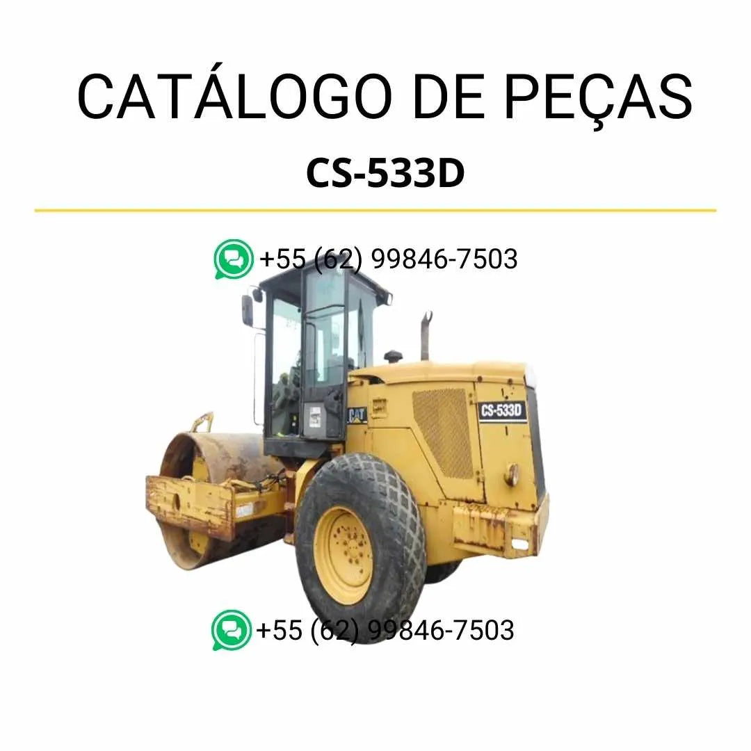 Catálogo de peças Caterpillar CS-533D em PDF com diagramas detalhados e lista completa de componentes originais do rolo compactador vibratório.