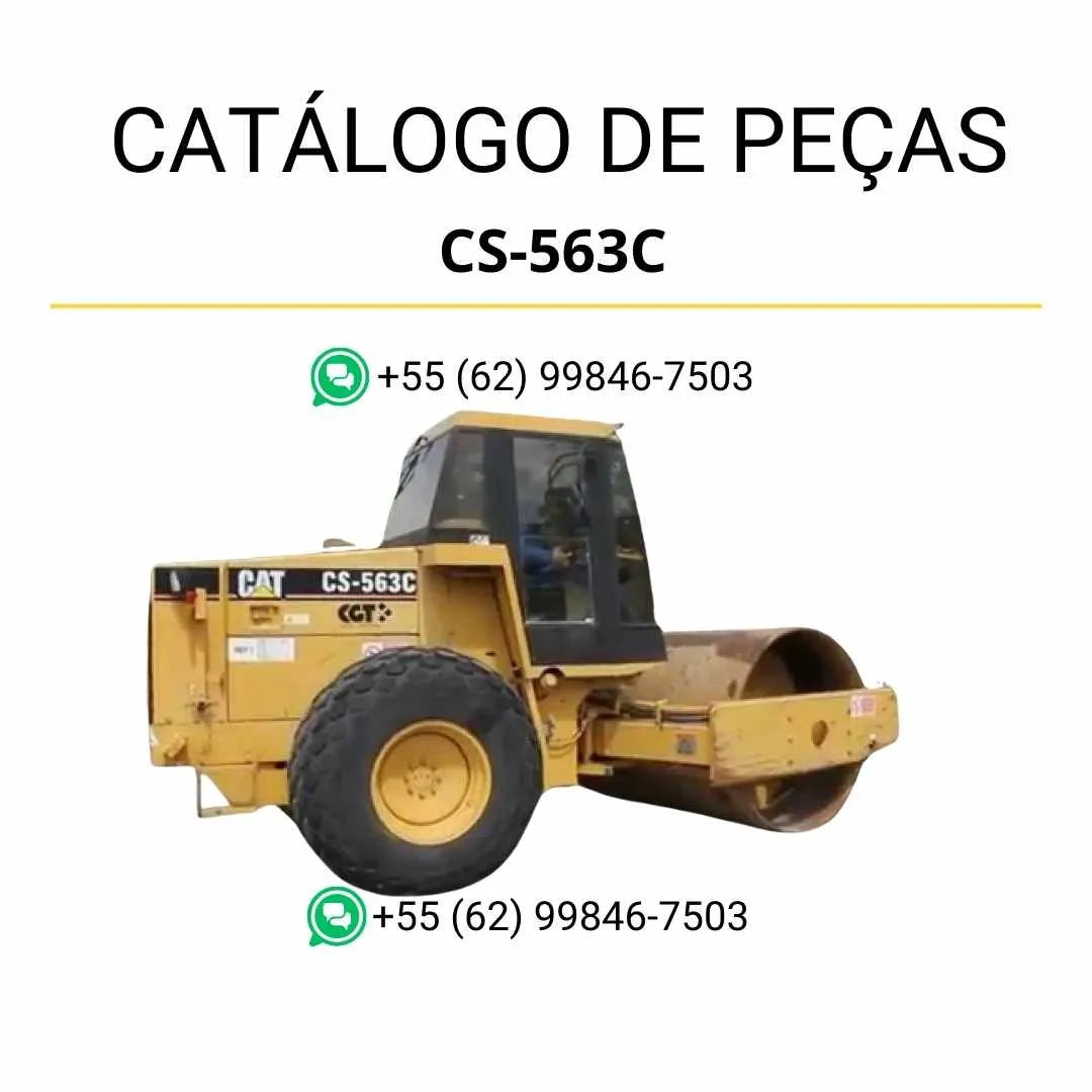 Catálogo de peças Caterpillar CS-563C em PDF com diagramas técnicos detalhados e lista completa de componentes originais do rolo compactador vibratório.