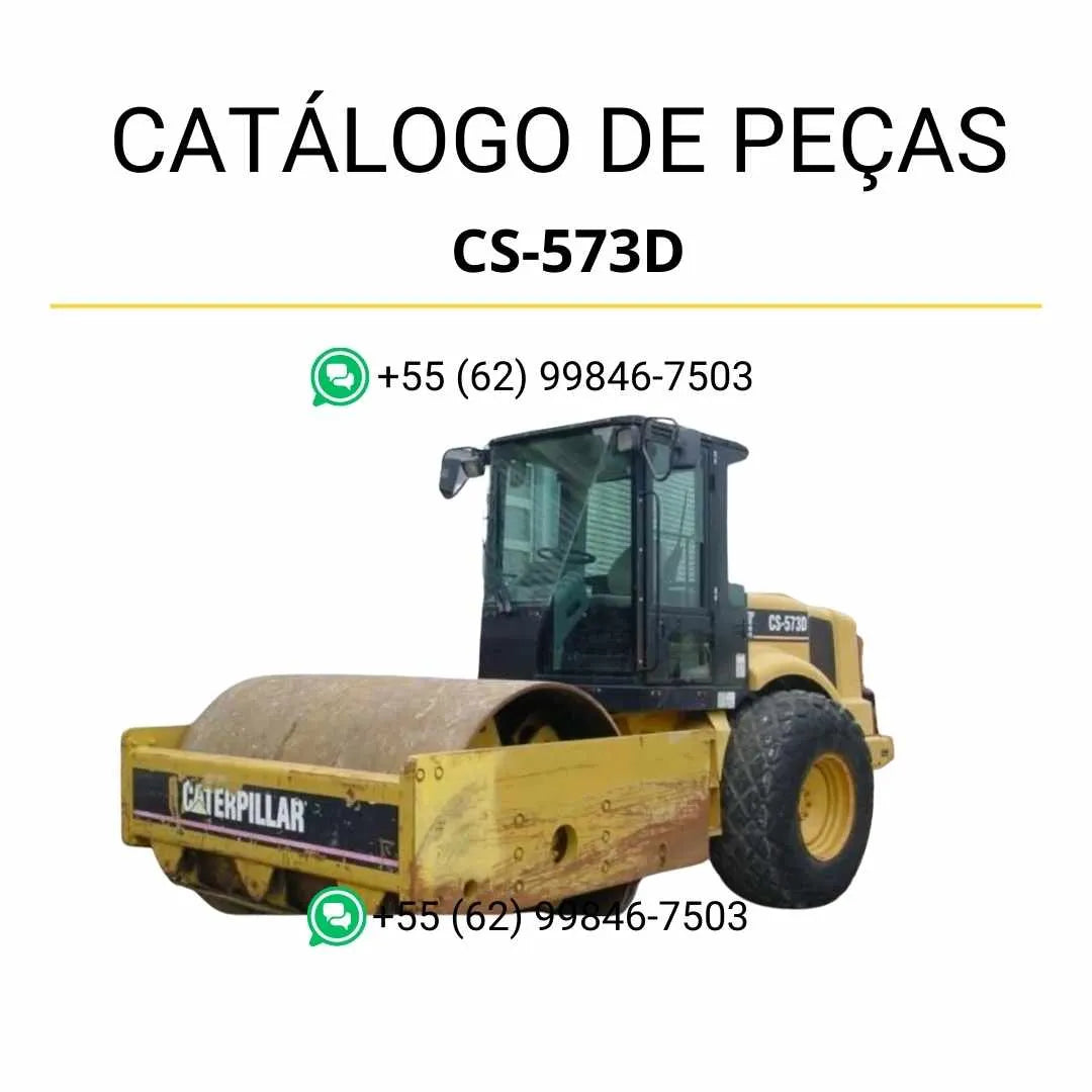 Catálogo de peças Caterpillar CS-573D em PDF com diagramas ilustrados e identificação detalhada dos componentes originais do rolo compactador vibratório.