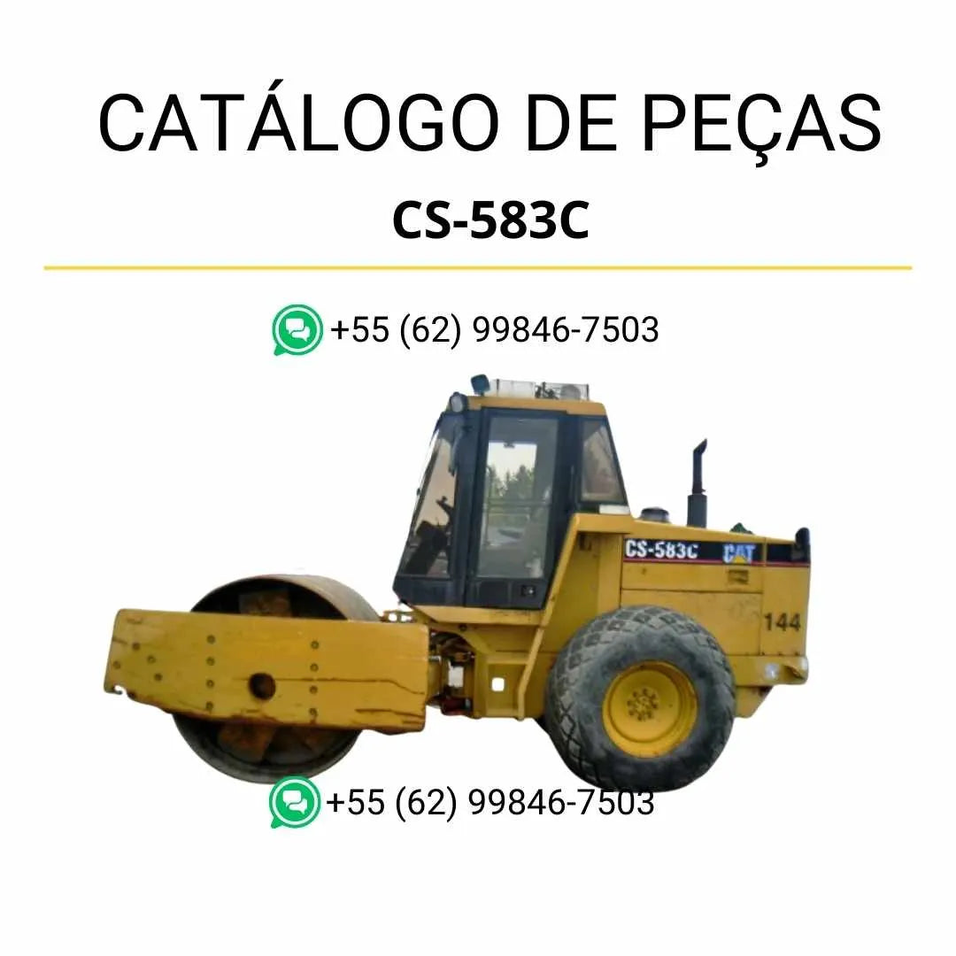 Catálogo de peças Caterpillar CS-583C em PDF com ilustrações técnicas e listas completas de componentes originais do rolo compactador vibratório.