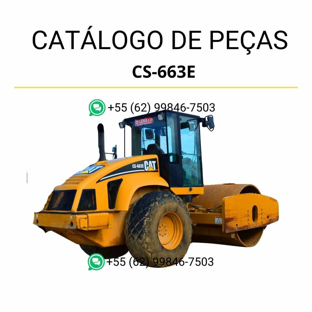 Catálogo de peças dos rolos vibratórios Caterpillar CS-663E e CP-663E em PDF, com diagramas técnicos e lista detalhada de componentes originais.