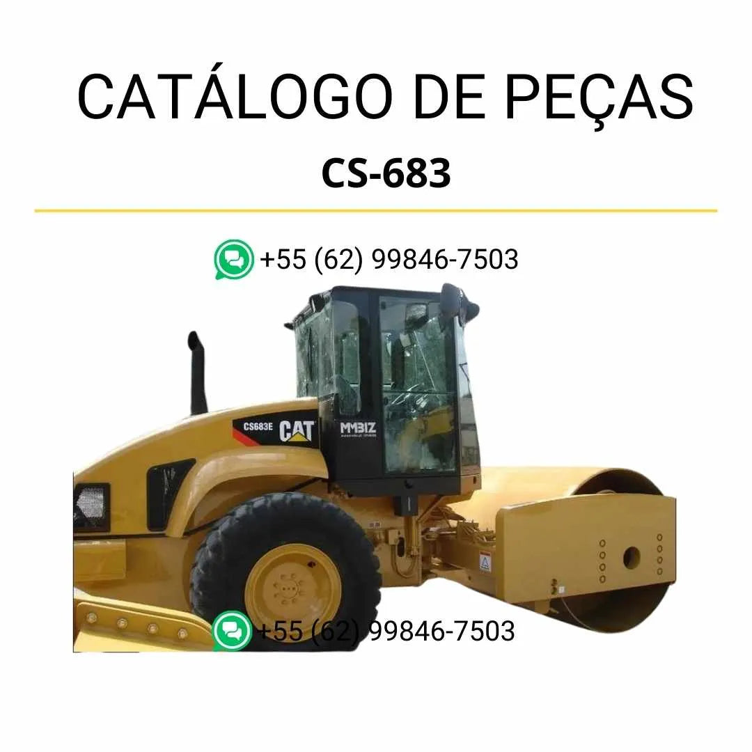 Catálogo de peças Caterpillar CS-683 em PDF com ilustrações técnicas detalhadas e lista de componentes originais do rolo compactador vibratório.