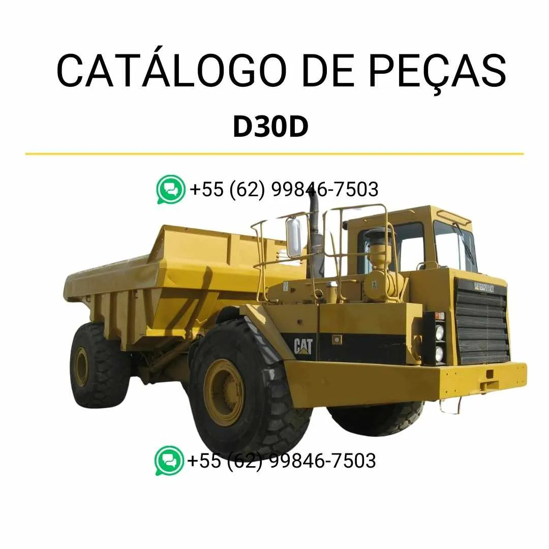 Catálogo de peças Caterpillar D30D em PDF com ilustrações técnicas detalhadas e identificação precisa dos componentes do caminhão articulado.
