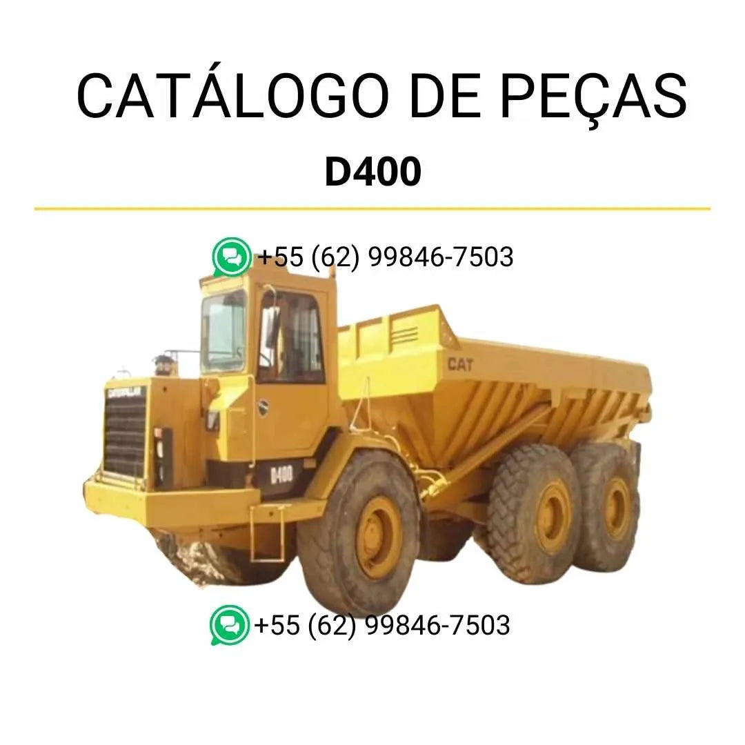 Catálogo de peças Caterpillar D400 caminhão articulado em PDF com diagramas técnicos e identificação completa de componentes originais.
