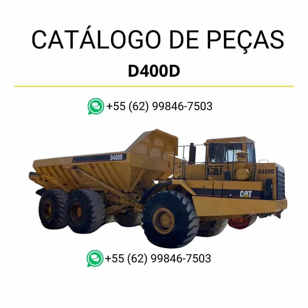 Catálogo de peças Caterpillar D400D caminhão articulado em PDF com ilustrações técnicas detalhadas e lista completa de componentes originais.
