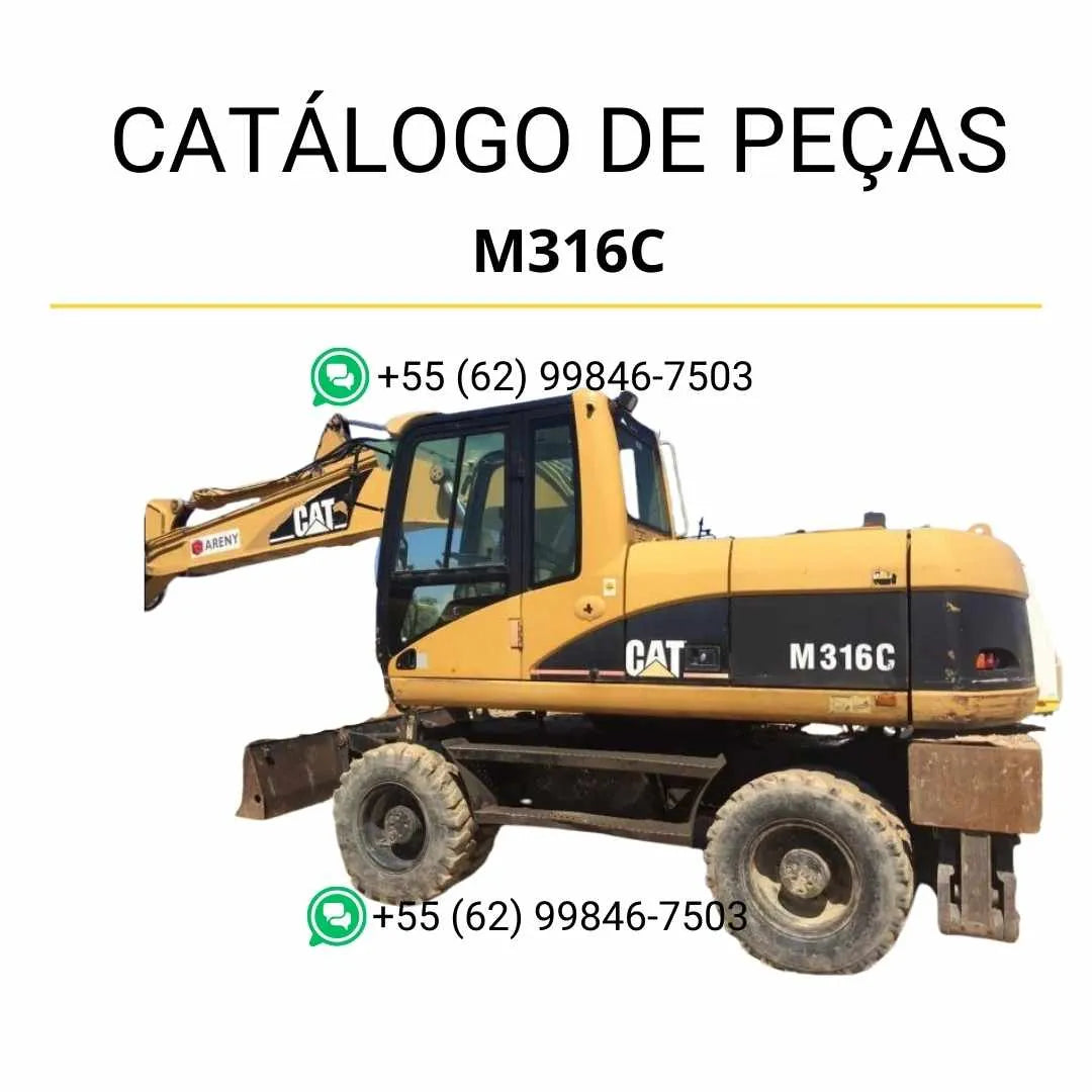 Catálogo de peças Caterpillar M316C em PDF com diagramas técnicos detalhados e lista completa de componentes da escavadeira de rodas.