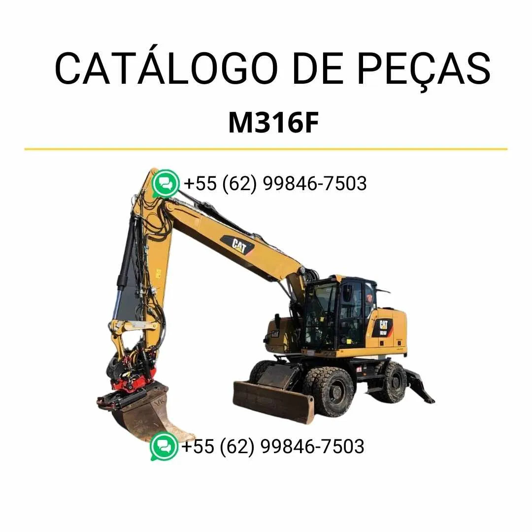 Catálogo de peças Caterpillar M316F em PDF com ilustrações técnicas precisas e lista completa de componentes originais da escavadeira de rodas.