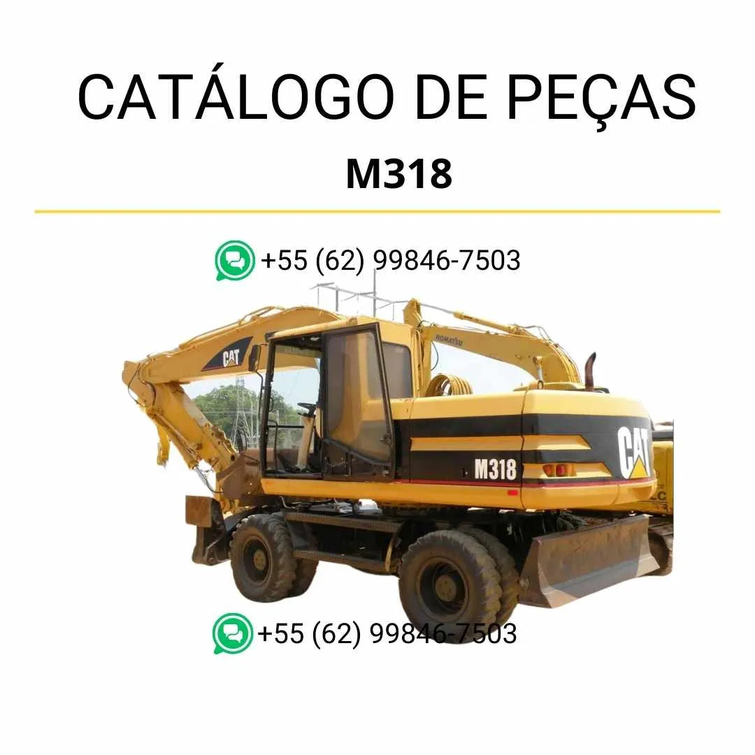 Catálogo de peças Caterpillar M318 em PDF com diagramas detalhados e identificação completa dos componentes da escavadeira de rodas.