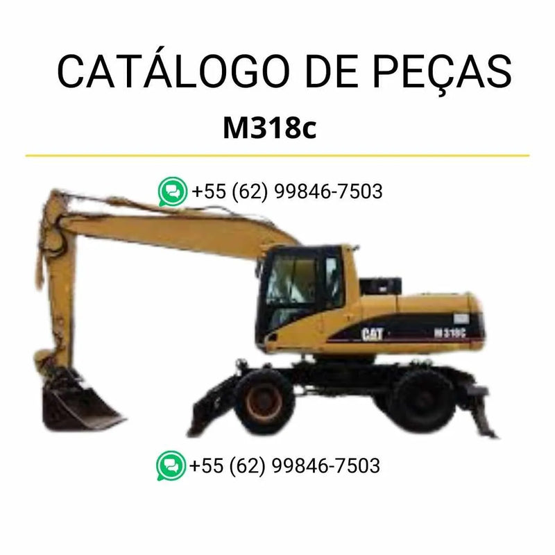 Catálogo de peças Caterpillar M318C em PDF com diagramas técnicos detalhados e lista completa dos componentes da escavadeira.